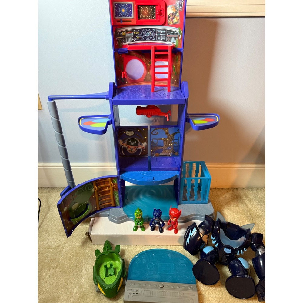 PJ Masks Deluxe Headquarters Playset Kids OS Multi Figures Vehicles Tower Lights